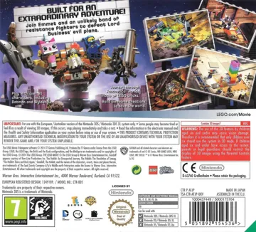 The LEGO Movie Videogame (Europe) (En,Fr,Ge,It,Es,Nl,Dk) box cover back